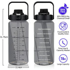 2L 64OZ Half Gallon Water Bottle with Sleeve Motivational Water Bottle with Straw & Time Marker Leakproof Sport Water Jug