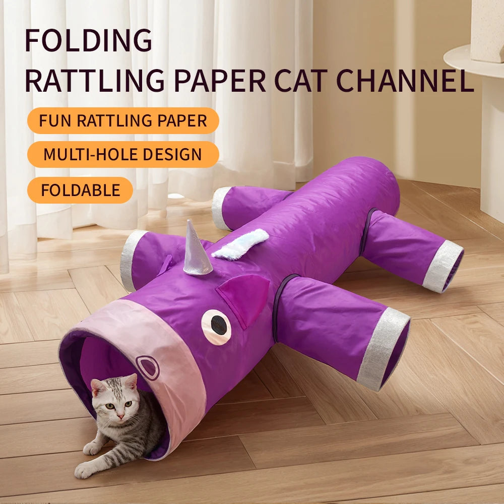 Christmas Gifts Cat Tunnel Toy, Large collapsible cat and dog tunnel toys, 6 entrances and exits design, unique unicorn shape