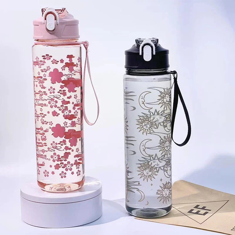 Garrafa 800ml com Palhinha – Design Cherry Blossom, Grande para Outdoor