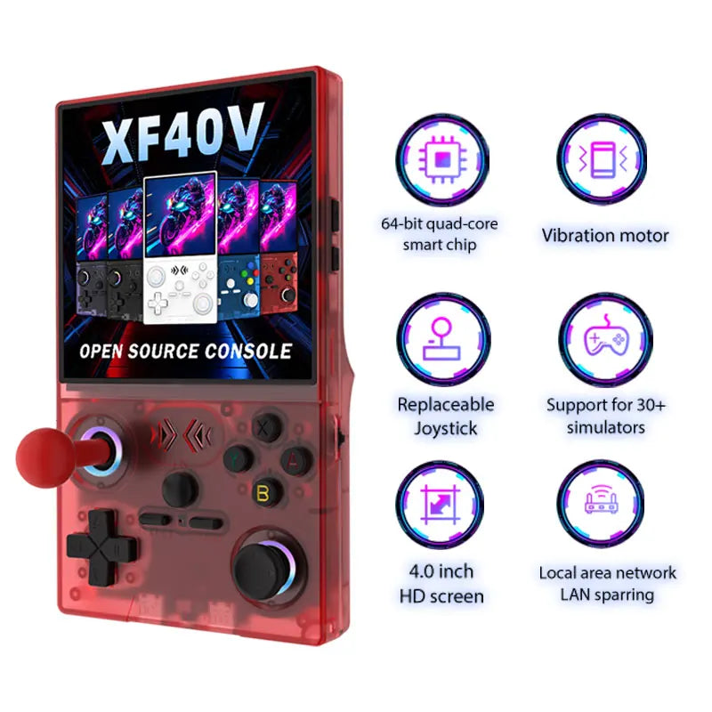 Open Source XF40V Retro Handheld Game Console 4.0 Inch 720x720 IPS Screen Portable Hand Held Retro Video Gaming Player