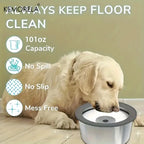 Stainless steel dog water bowl with floating disc design, non-wet mouth anti-tail pet drinking bowl, slow feeder water for dogs.