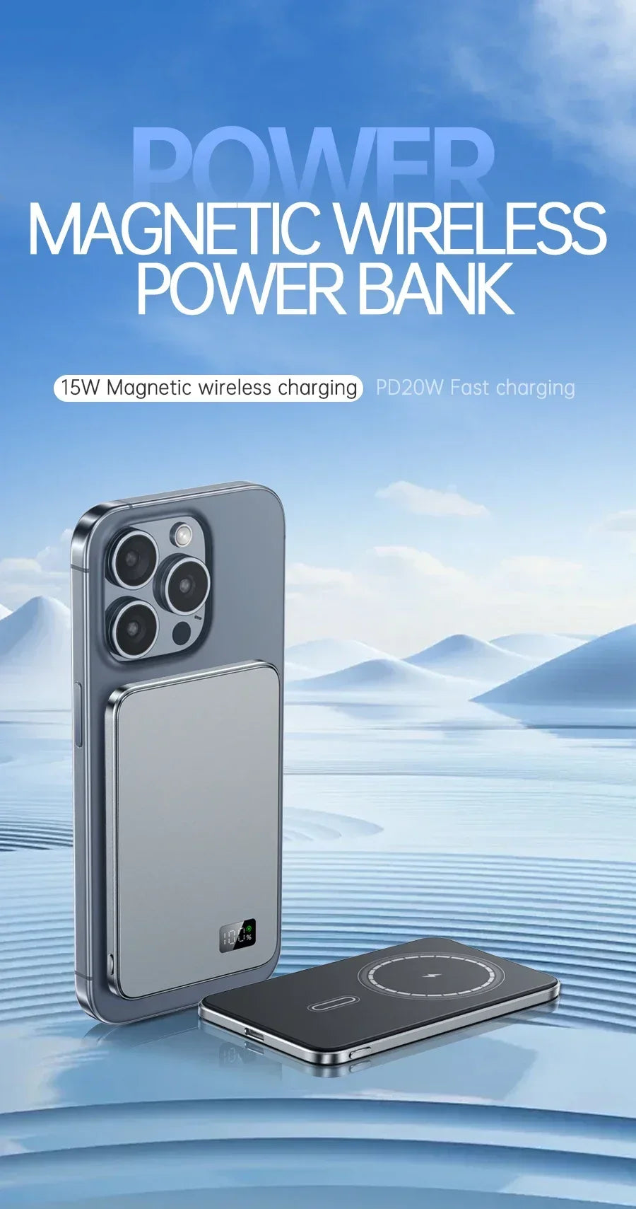Lenovo 50000mAh 3‑in‑1 Power Bank — Magnético Wireless 22.5W MagSafe