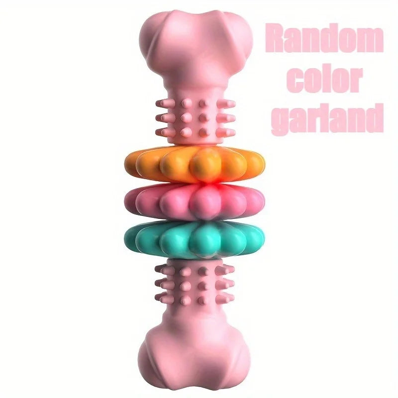 Indestructible Dog Chew Bone Toy for Aggressive Chewers - Durable Thermoplastic Rubber with Geometric Pattern, Teeth Cleaning