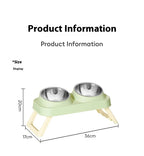 Foldable Stainless Steel Elevated Pet Bowl - Dual Dish Non-Slip Anti-Tip Raised Feeder with Neck Support for Cats Dogs