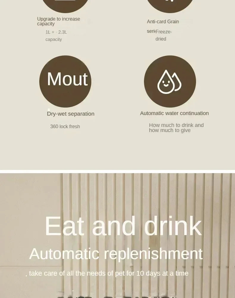 Automatic Feeder for Dogs and Cats, Food Bowl with Water Fountain, Large Capacity, Pet Food Storage Dispenser Container, Puppy Pet Accessories