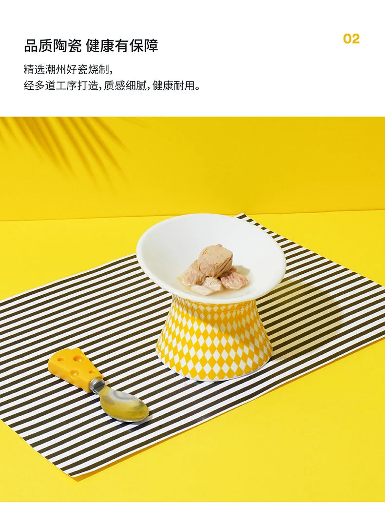 Ceramic Cat and Dog Bowls, Anti-Tip Pet Food Dishes Elevated base design protects cats' necks, suitable for small dogs and cats