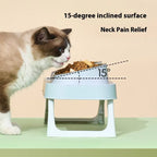 Foldable Stainless Steel Elevated Pet Bowl - Dual Dish Non-Slip Anti-Tip Raised Feeder with Neck Support for Cats Dogs