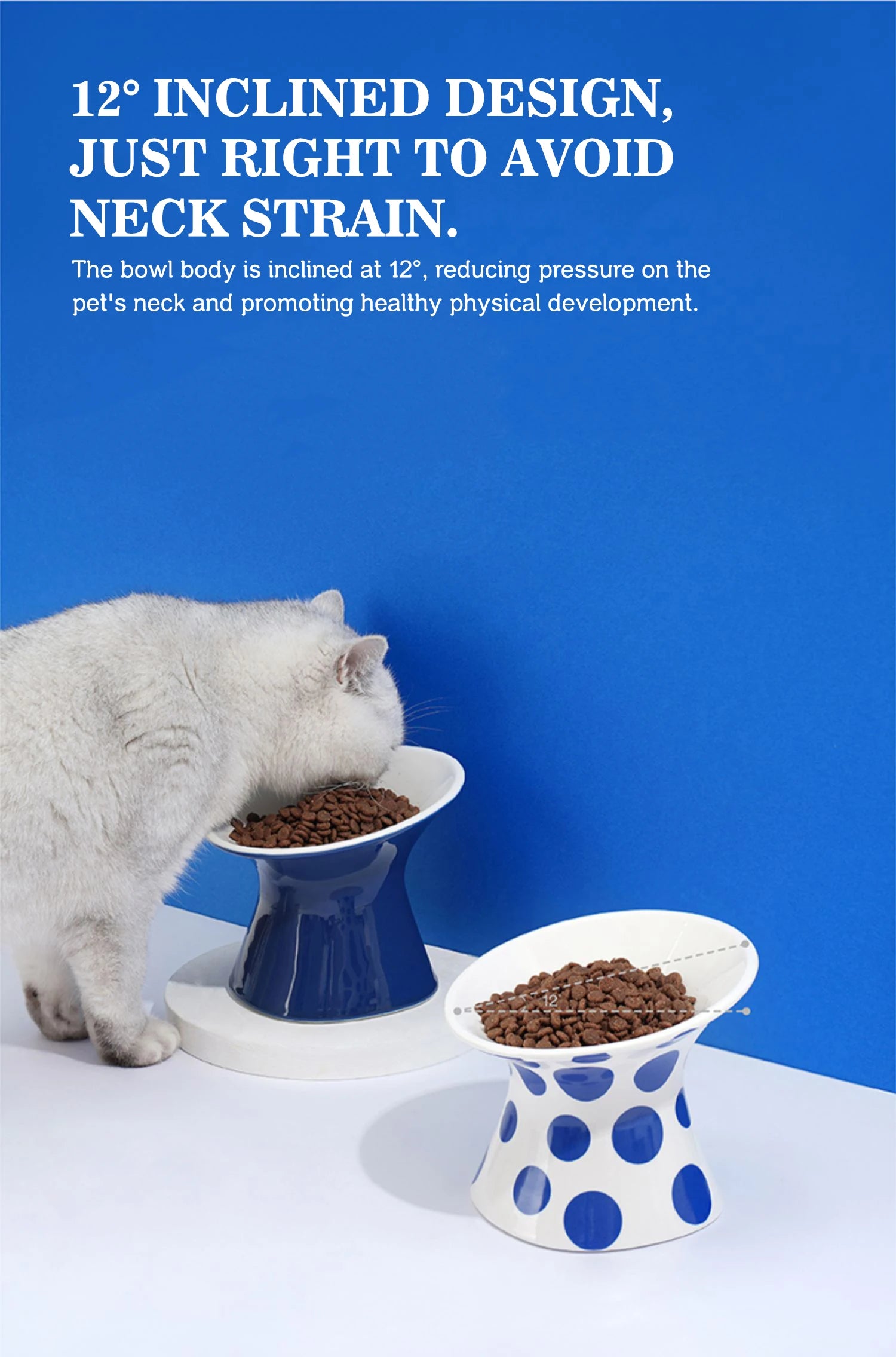 Ceramic Cat and Dog Bowls, Anti-Tip Pet Food Dishes Elevated base design protects cats' necks, suitable for small dogs and cats
