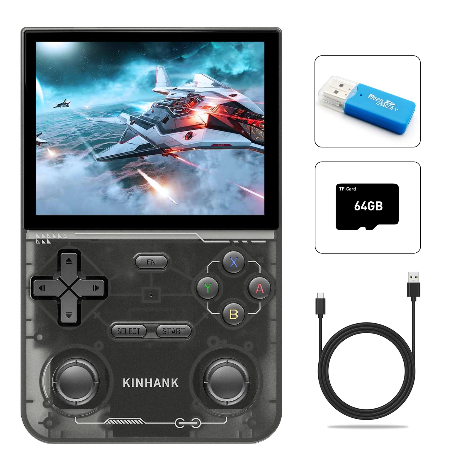 KINHANK Open Source K36 Retro Handheld Video Game Console with 16,000 Games Emulator for PS1/PSP/DC/N64/SS, 3.5-inch IPS Screen