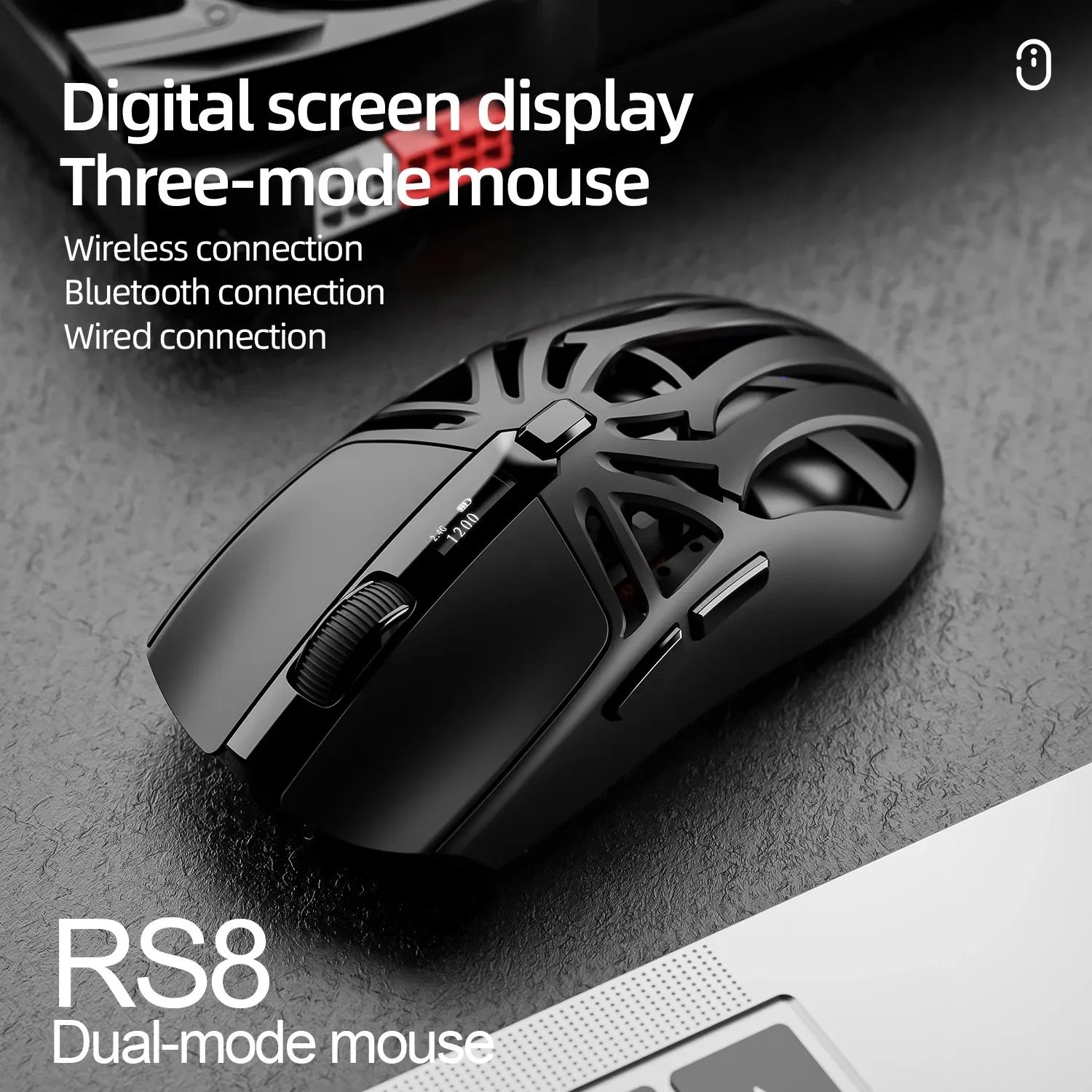 SmailWolf RS8 Ergonomic Wireless Gaming Mouse, Tri-Mode with Ultra-Lightweight Hollow Design, 1000Hz & Extended Battery Life