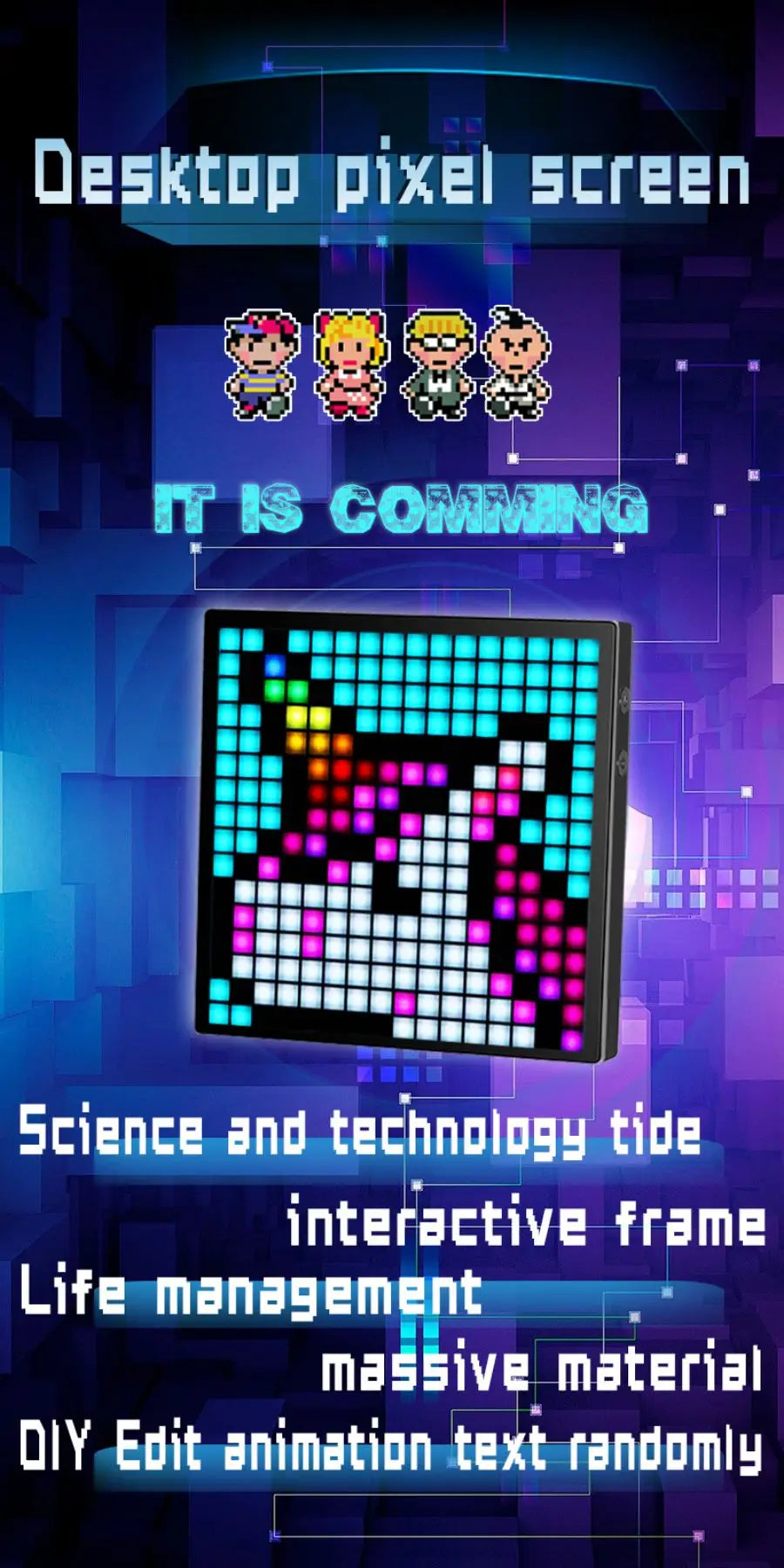 LED Pixel Matrix Bluetooth Smart Display 64x64 RGB Digital Lamp Panel DIY Art Display Gaming Anime Room Decor Frame APP Control