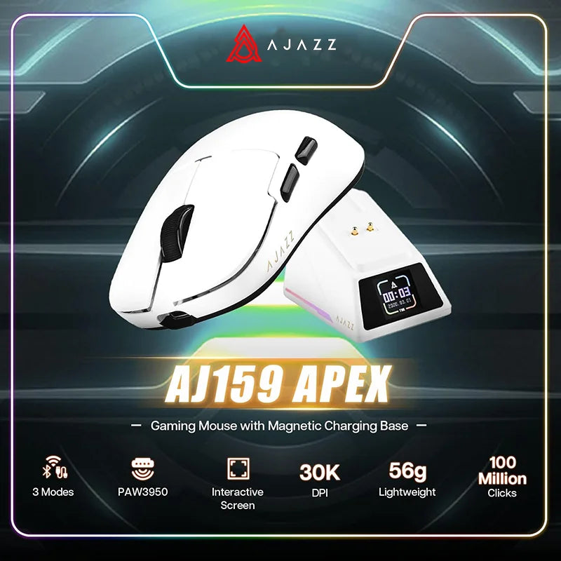 AJAZZ AJ159 APEX Paw3950 Wireless Mouse with RGB Magnetic Charging Base Lightweight Wired Bluetooth Gaming Mouse for PC Laptop