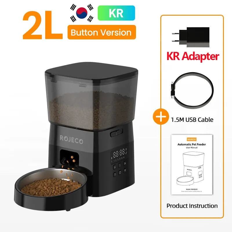 ROJECO Automatic Pet Feeder Button Auto Version Cat Food Dispenser Accessories Smart Control Pet Feeder For Cats Dog Dry Food