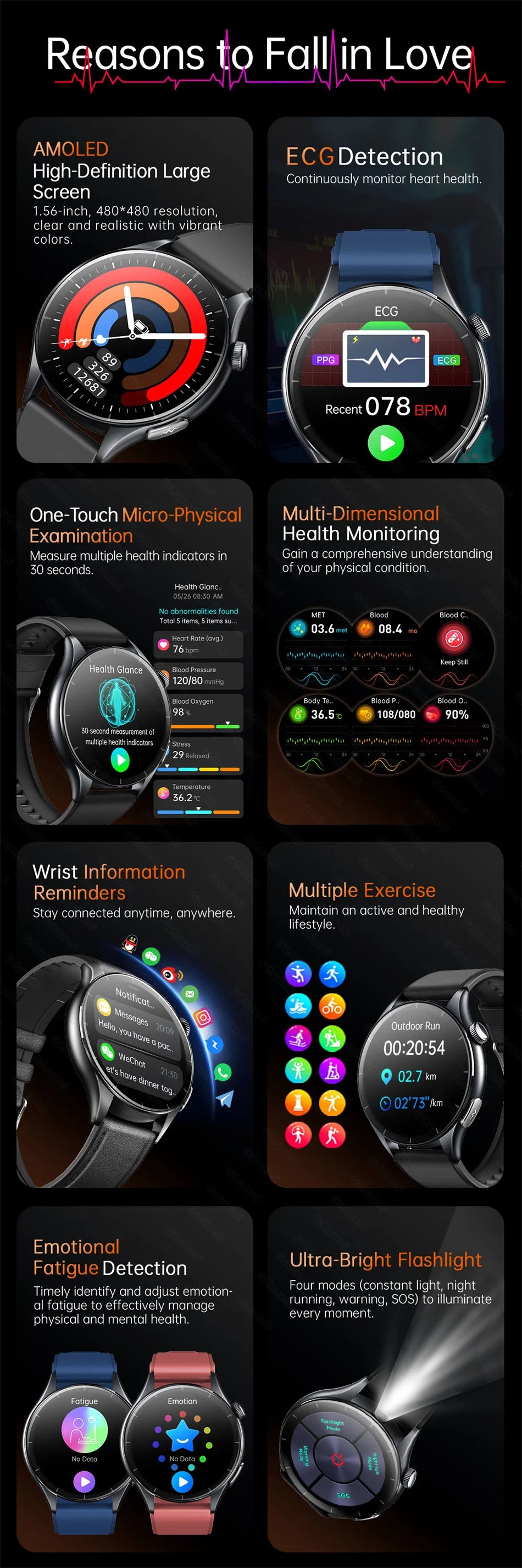 Sapphire 2025 New Health Managed Smart Watch Health Measurement Blood Fat Uric Acid Call ECG+PPG Blood Pressure Health Smartwatch iOS