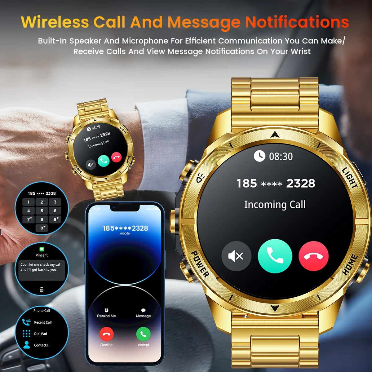 Smartwatch Dourado 2025 – Estilo Luxuoso, Resistência IP68 e Conectividade Total