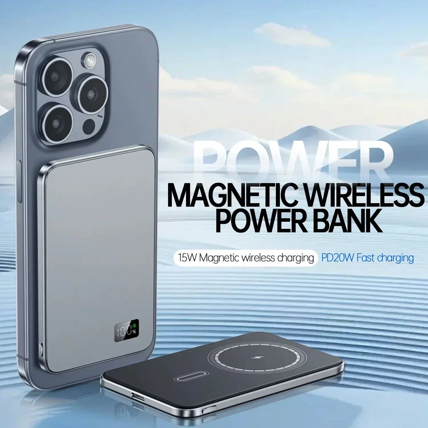 Lenovo 50000mAh 3‑in‑1 Power Bank — Magnético Wireless 22.5W MagSafe