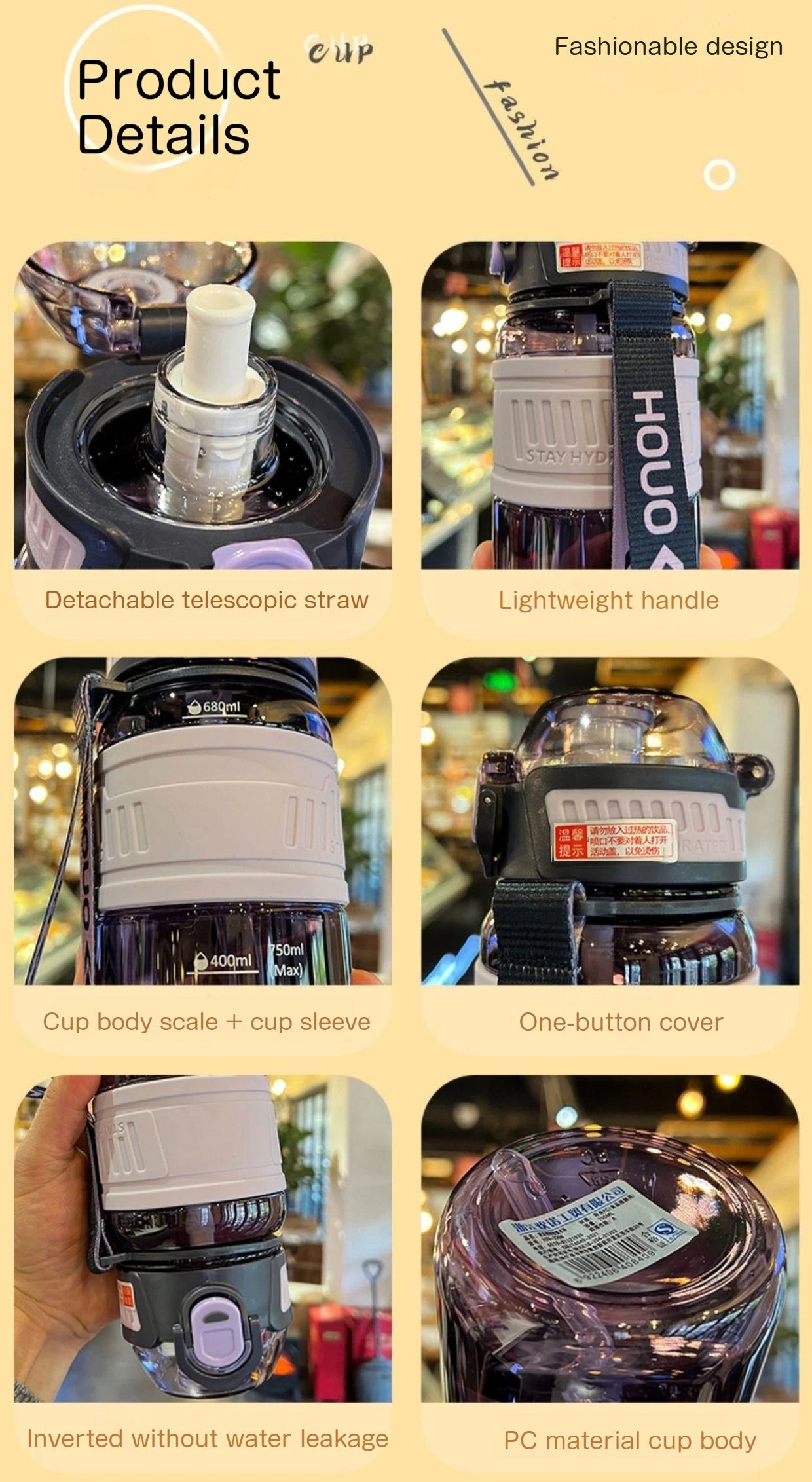 750ml/1000ml Large Capacity Sports Water Bottle Waterproof Plastic Water Cup Outdoor Travel Cycling Hiking Camping Gym Drinkware