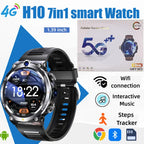 H10 4G LTE Men's Smartwatch: Dual 500W camera for video calls, 4 + 128 GB, WiFi NFC, 1380mAh battery