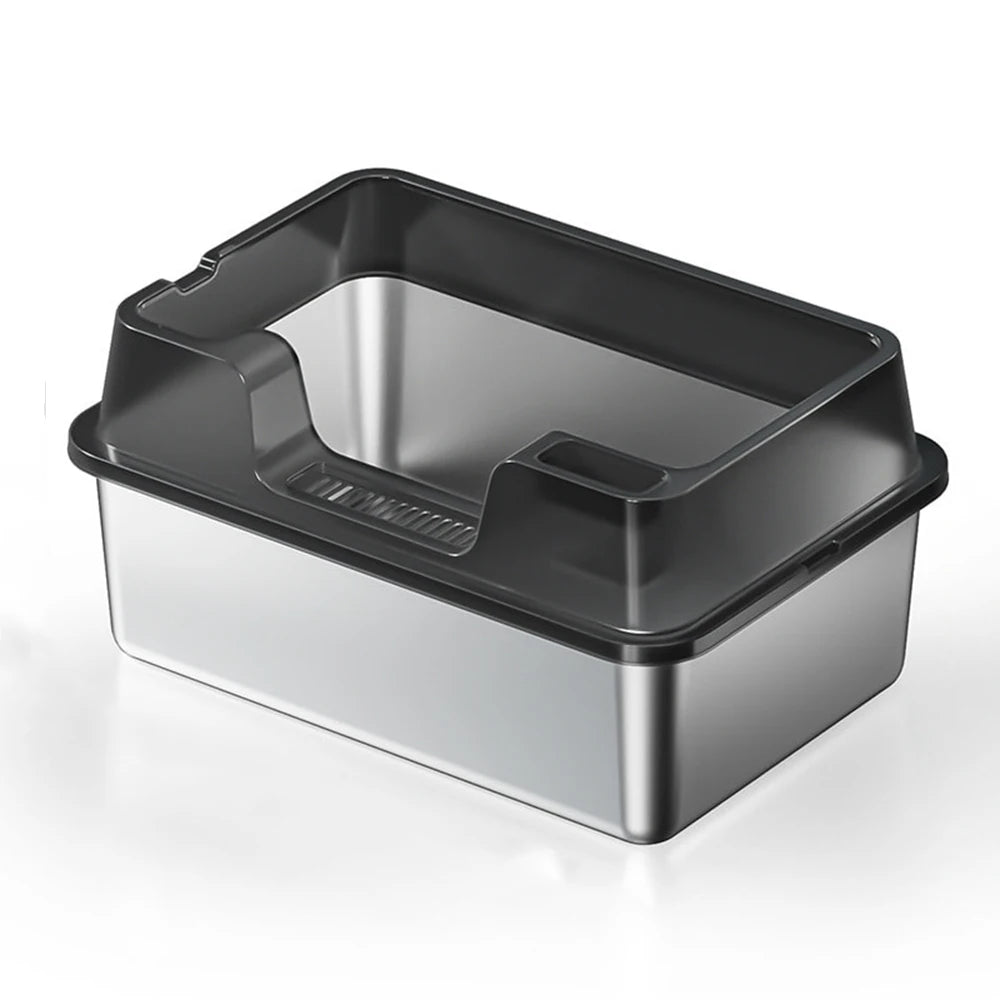 Stainless Steel Cat Litter Box with Lid and Scoop for Big Cat XL Metal Litter Pan Tray with High Wall Sides Enclosure Non-Sticky