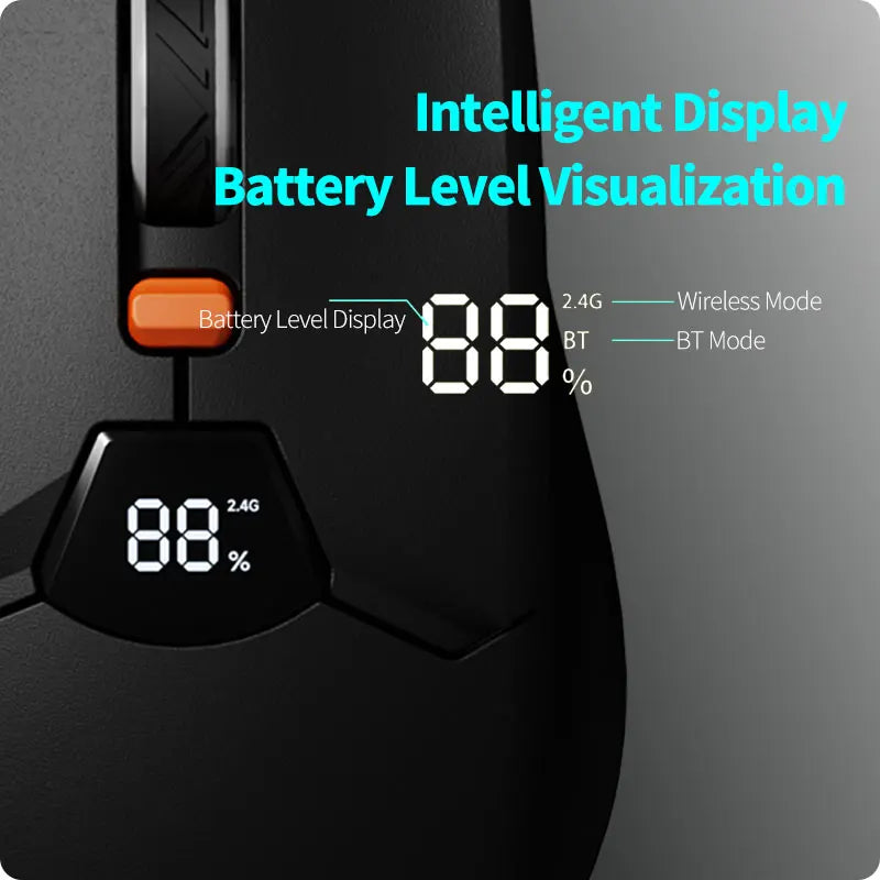 Wireless Bluetooth mouse with digital battery display, silent ergonomic mouse for PC Laptop Gaming, 2.4G / Bluetooth 5.0