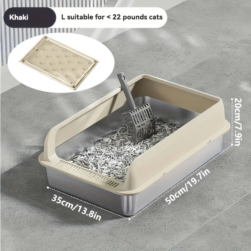 KEMORELA EXtra Large Stainless Steel Cat Litter Box with Lid - Enclosed LitterPan High-Sided Resistant Leak-Proof Cat Litter Mat