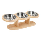 Raised Cat Feeder 3 Bowls in 1 Food and Water Supplies 15° Raised Puppy 3 Stainless Steel Bowls Wooden Cat Accessories