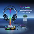 New Bee Z12 RGB Headset Stand Holder with Wireless Charger, Desk Base, Gaming Headphones Holder, Non-Slip Rubber Base