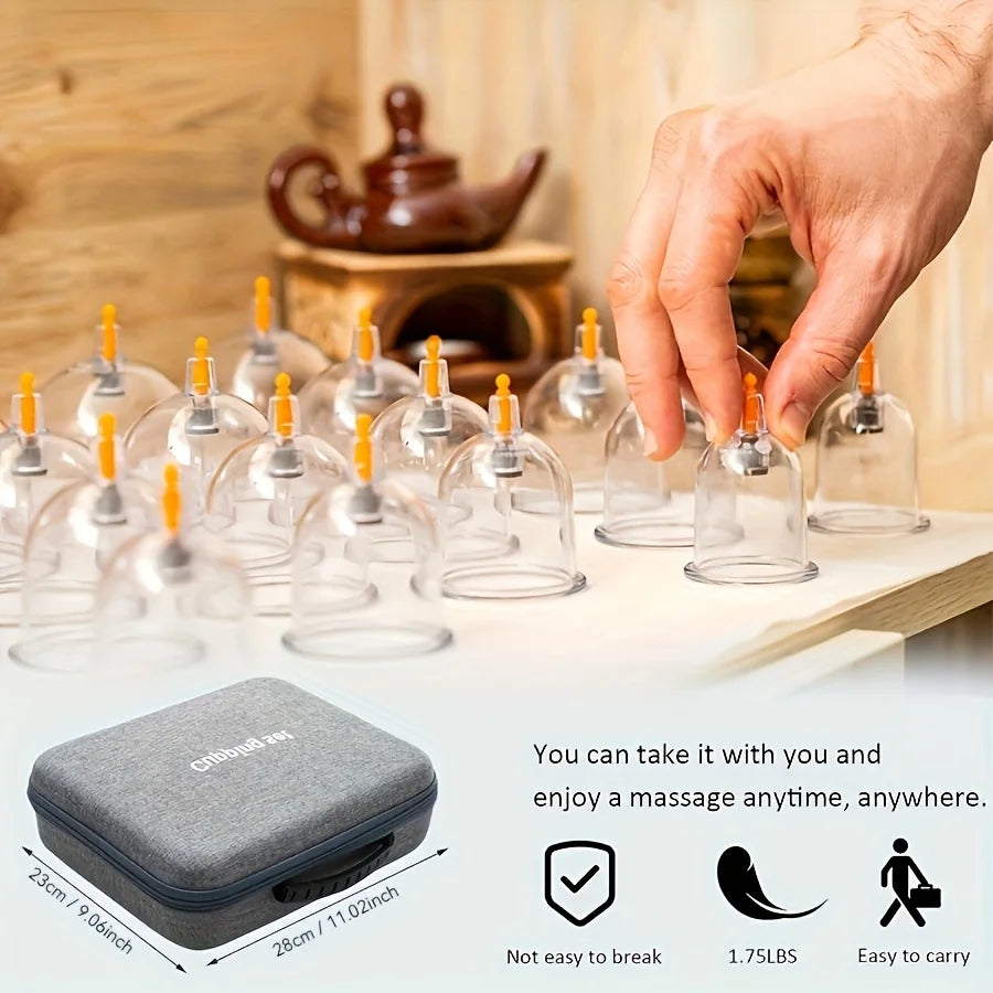 CuppingRelax 24 Pro – Kit de Ventosas a Vácuo com Bomba Manual