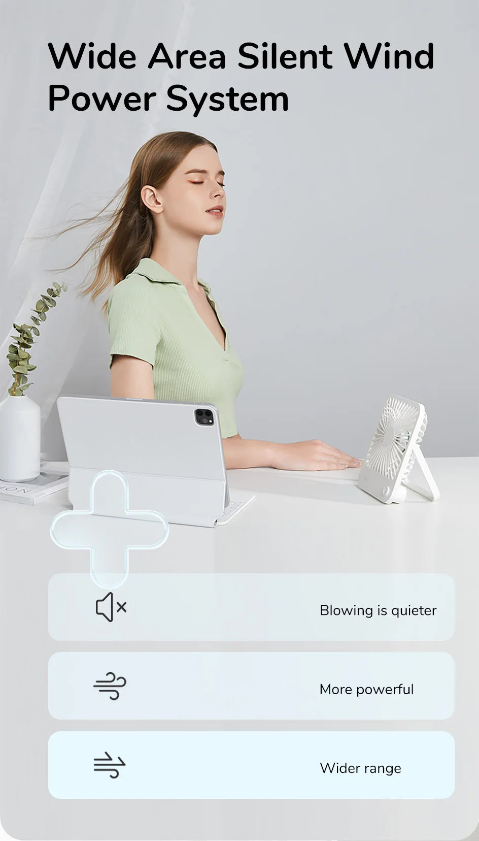 Ventoinha JISULIFE de Mesa — USB, 4 Velocidades, Ultra Silenciosa e Portátil