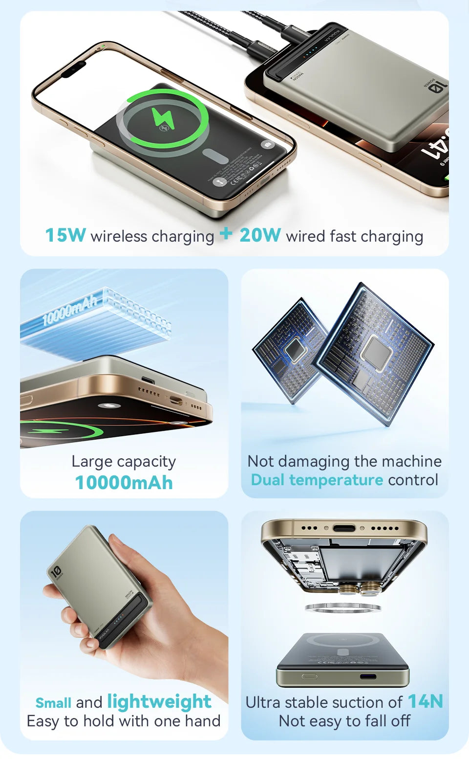 KUULAA 10000mAh Magnetic Power Bank — Wireless 20W MAG Fast Charge