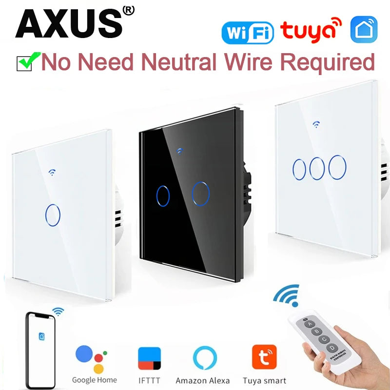 AXUS WiFi Touch Switch — Smart RF433 Sem Neutro Tuya Alexa