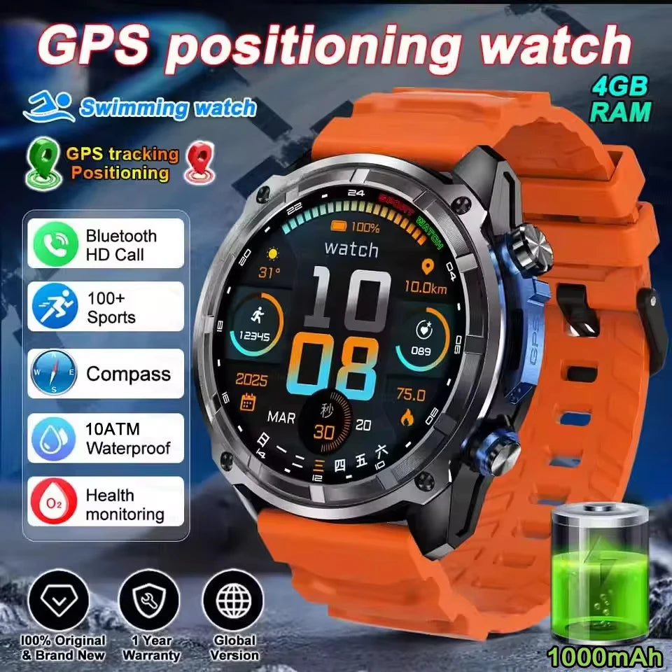 Smartwatch Militar 2025 – Mapas Offline, Memória 4GB e Multimédia Completa