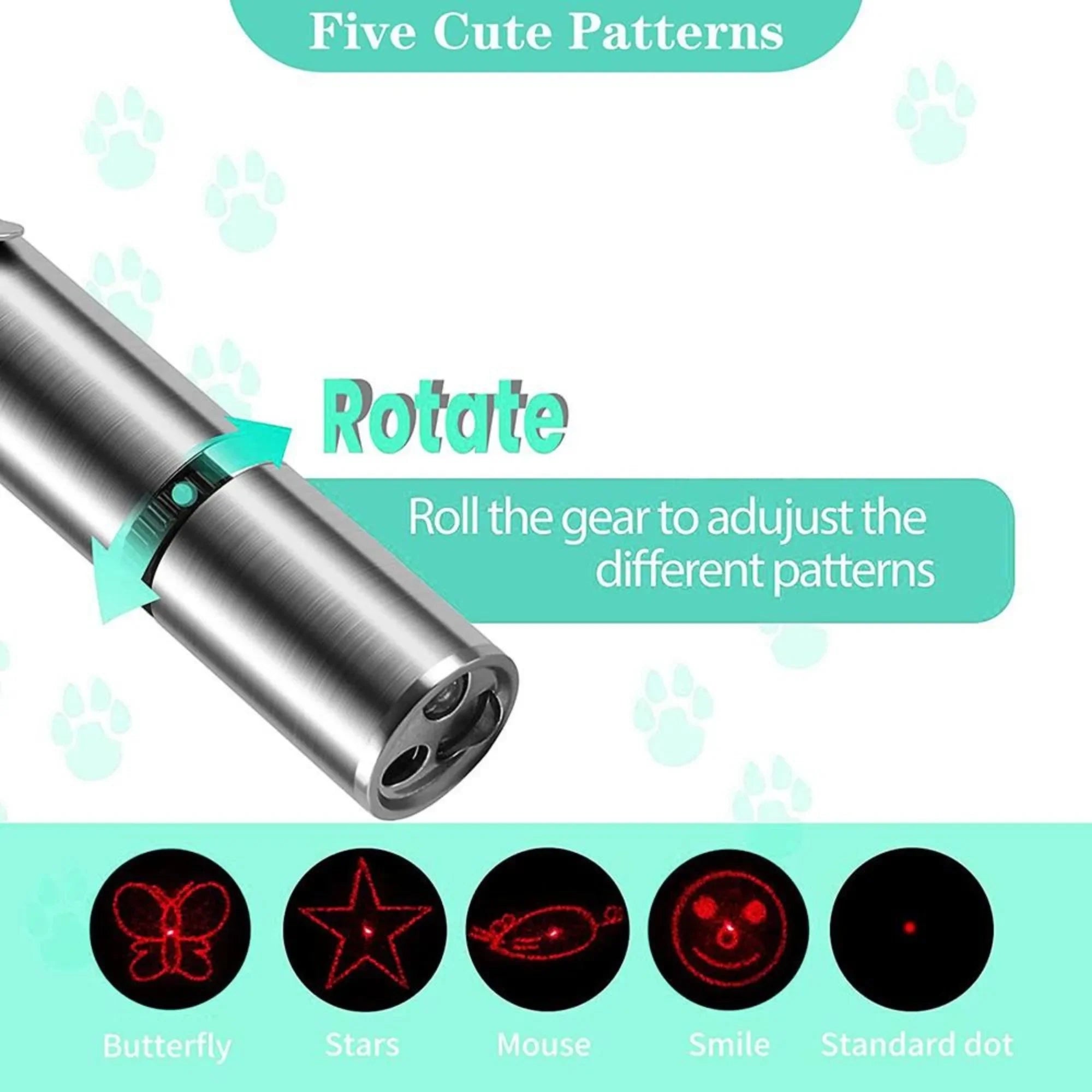 Rechargeable Pet Laser Pointer Toy for Cats and Dogs LED Light 5 Switchable Patterns Interactive Play