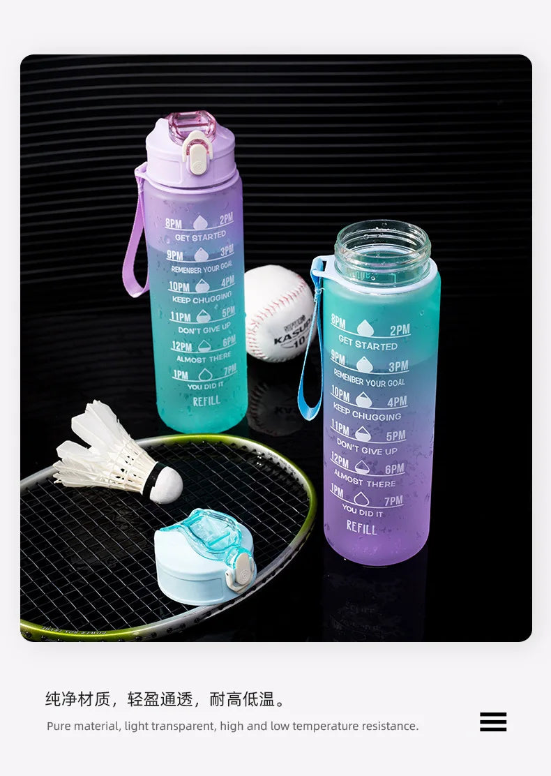 Motivational Sports Water Bottle, Leak-proof Drinking Bottles, Outdoor Travel, Hiking, Cycling, 750ml, 1000ml