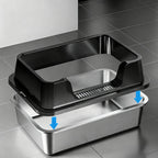 Stainless Steel Cat Litter Tray with Lid, Extra Large High Sided Enclosure Litter Boxes for Big Cats, Easy to Clean & No Odor