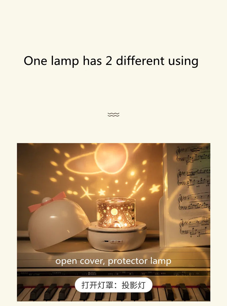 Candeeiro Lua Rotativo com Projeção Galaxy e Luz Noturna Decorativa