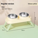 Foldable Stainless Steel Elevated Pet Bowl - Dual Dish Non-Slip Anti-Tip Raised Feeder with Neck Support for Cats Dogs