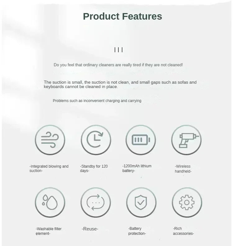 Aspirador Portátil 4‑em‑1 Sem Fios 2900000PA com Carregamento USB