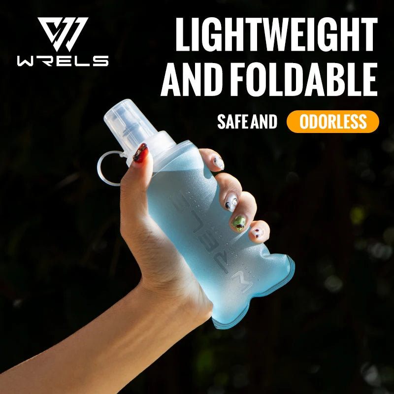 WRELS Folding Collapsible Water Bottle Running Water Bottle Soft Flask TPU BPA-Free Camping Hiking Travel Folding Water Bottle