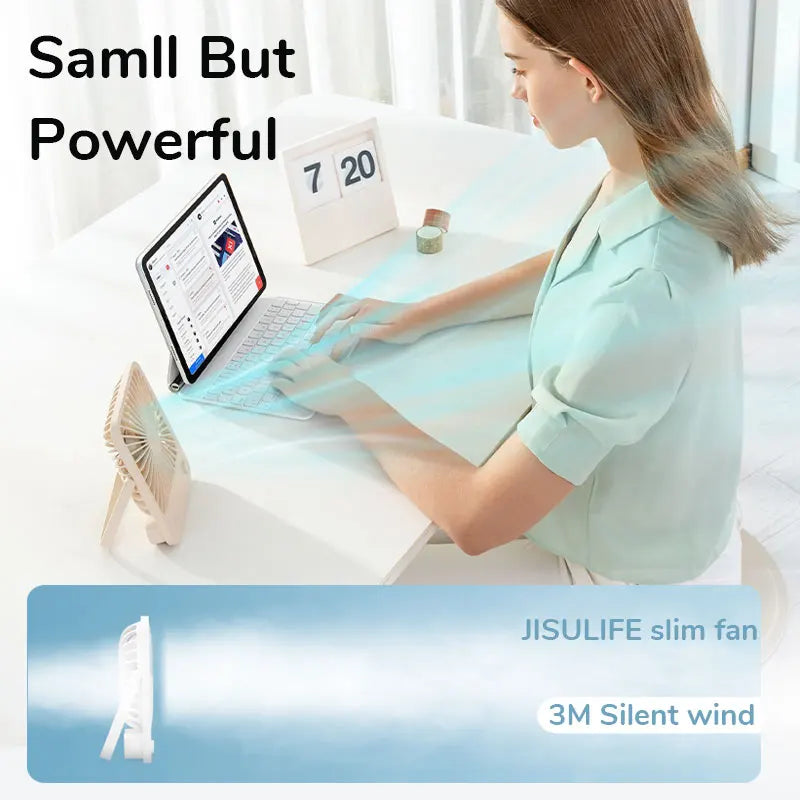JISULIFE Portable Small Desk Fan Ultra Quiet Table Fan USB Rechargeable Cooling Fan With 4 Speed ​​Powerful Wind Offices Fan