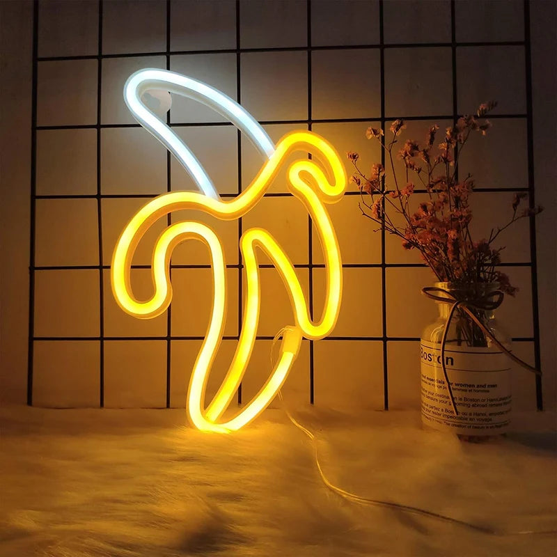 Banana USB Neon Sign LED Night Light for Bedroom, Wedding, Birthday Party, Game Room Wall Decor. Wall Decoration with USB & Battery Power.
