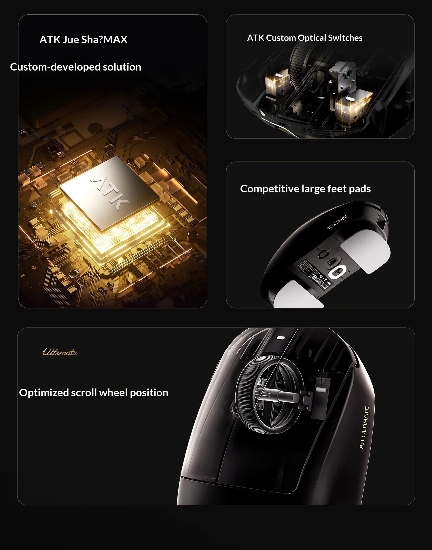 ATK DragonFly A9 Air Ultimate Wireless Gaming Mouse PAW3950 Ultra 42000DPI 750IPS 8KHz RGB Ergonomic Design for Windows MacOs