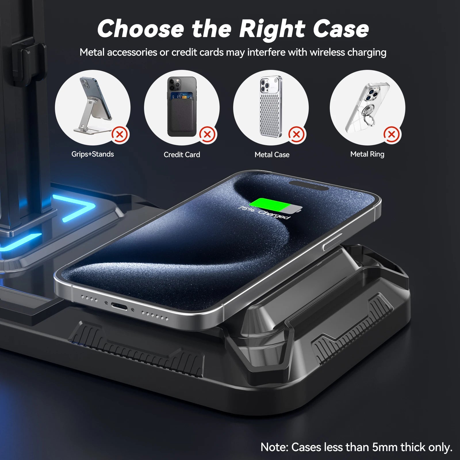 Headphone & Controller Stand with Wireless Charging Rotatable Headset Stand with 9 Light Modes Controller Holder with EU plug