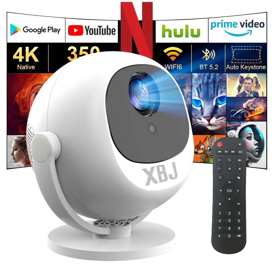 Portable small 4K projector, Android WiFi6 BT5.0 Auto Keystone 360° Rotation Beamer, Portable Outdoor Video Projector