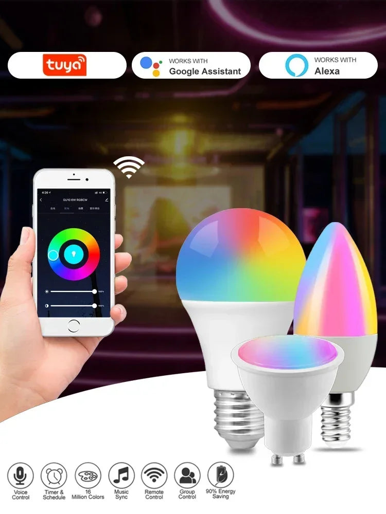 Lâmpada Smart RGB Wi‑Fi Tuya Compatível com Alexa e Google Home