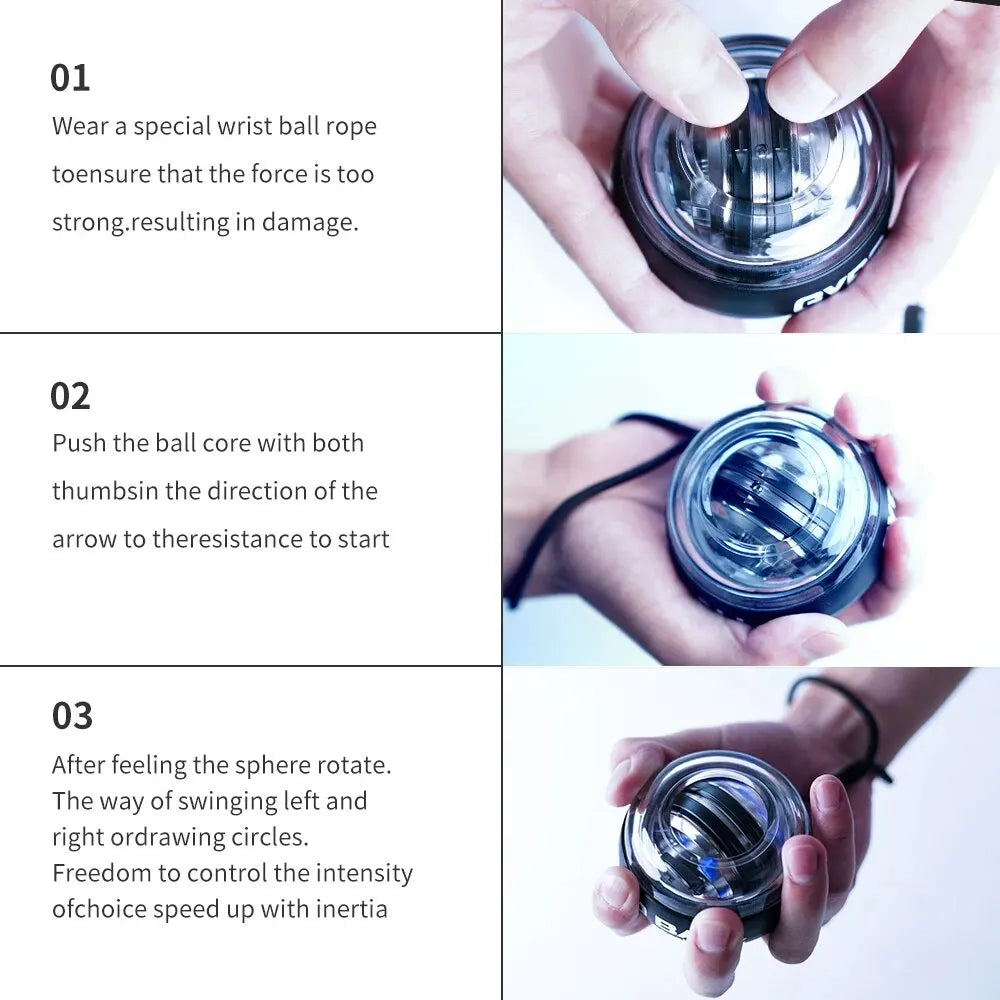 Bola Giroscópica LED — Treinador de Pulso e Antebraço para Força e Resistência