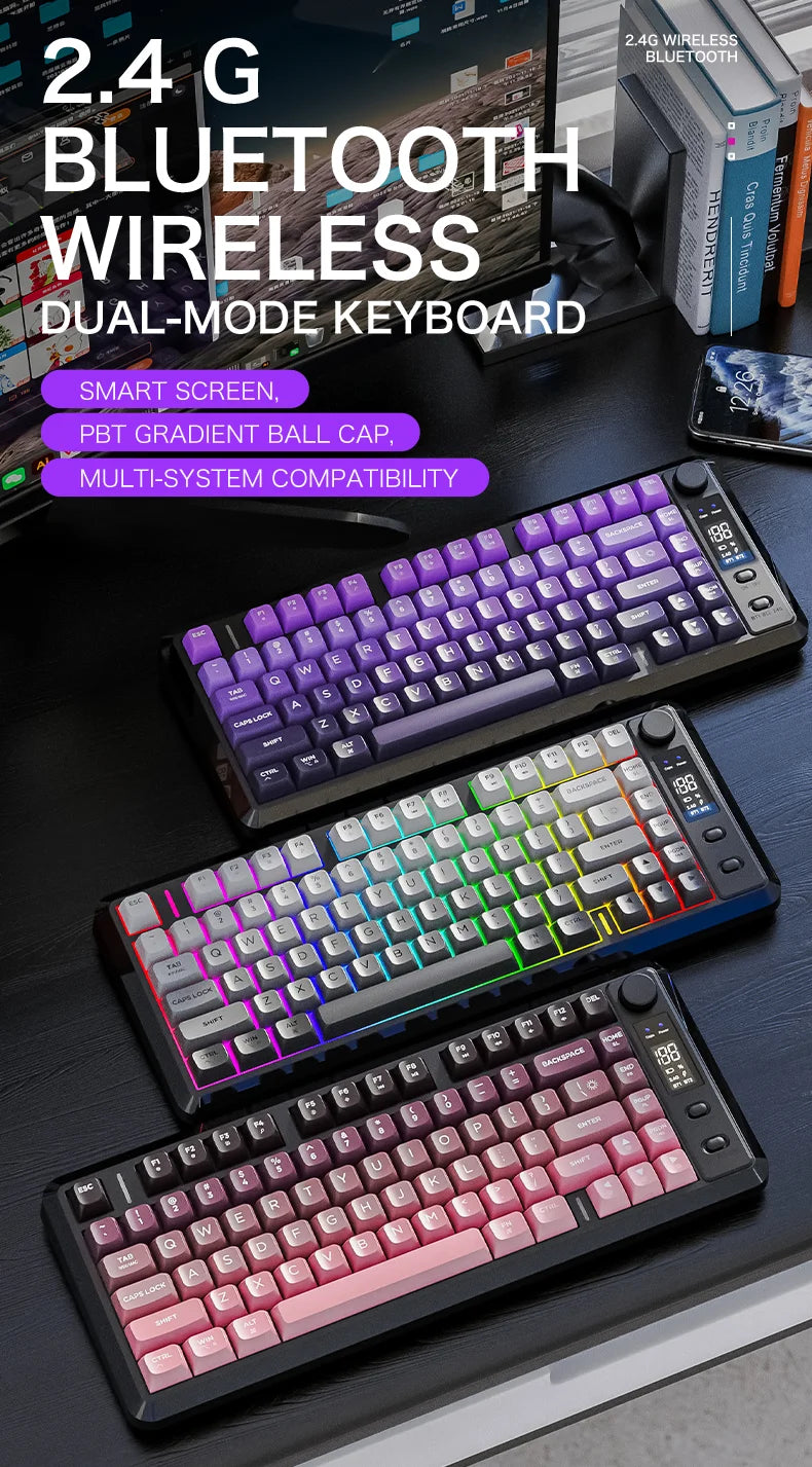 FREE WOLF M75 82-Key Compact Wireless Gaming Keyboard - Dual Mode (Bluetooth/2.4G) RGB Backlit OLED Display Large Battery