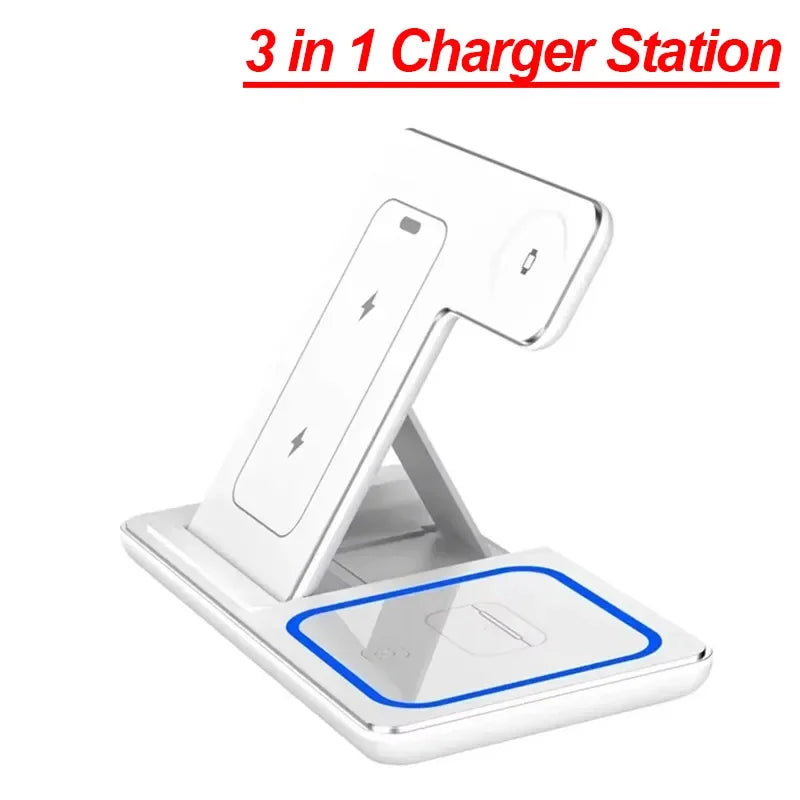 3-in-1 Foldable Wireless Charging Station 30W for iPhone 17 16 15 14 13 12 Pro Max iWatch 11 Airpods Pro Fast Charger Stand Dock