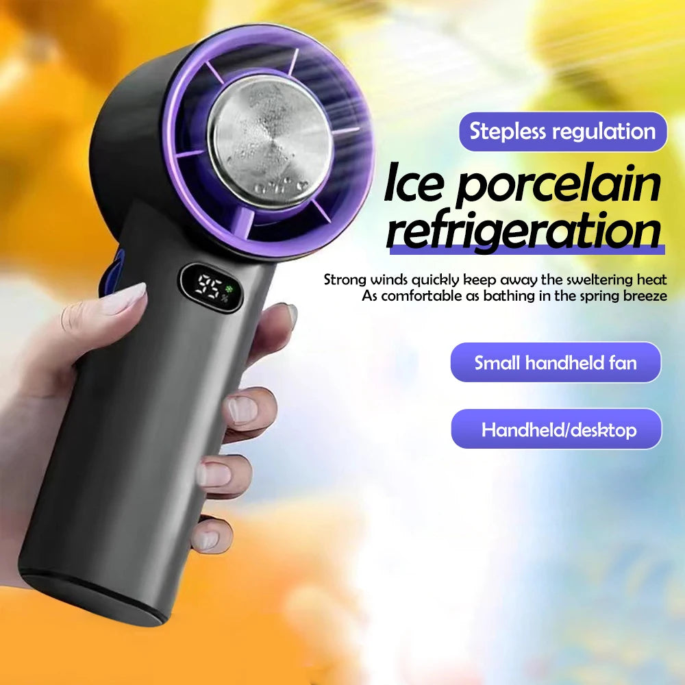 Outdoor Handheld Cold Compress Fan 3600mAh Quite High-speed Cold Air USB Rechargeable Mini Turbo Fan with Lanyard Portable Fan