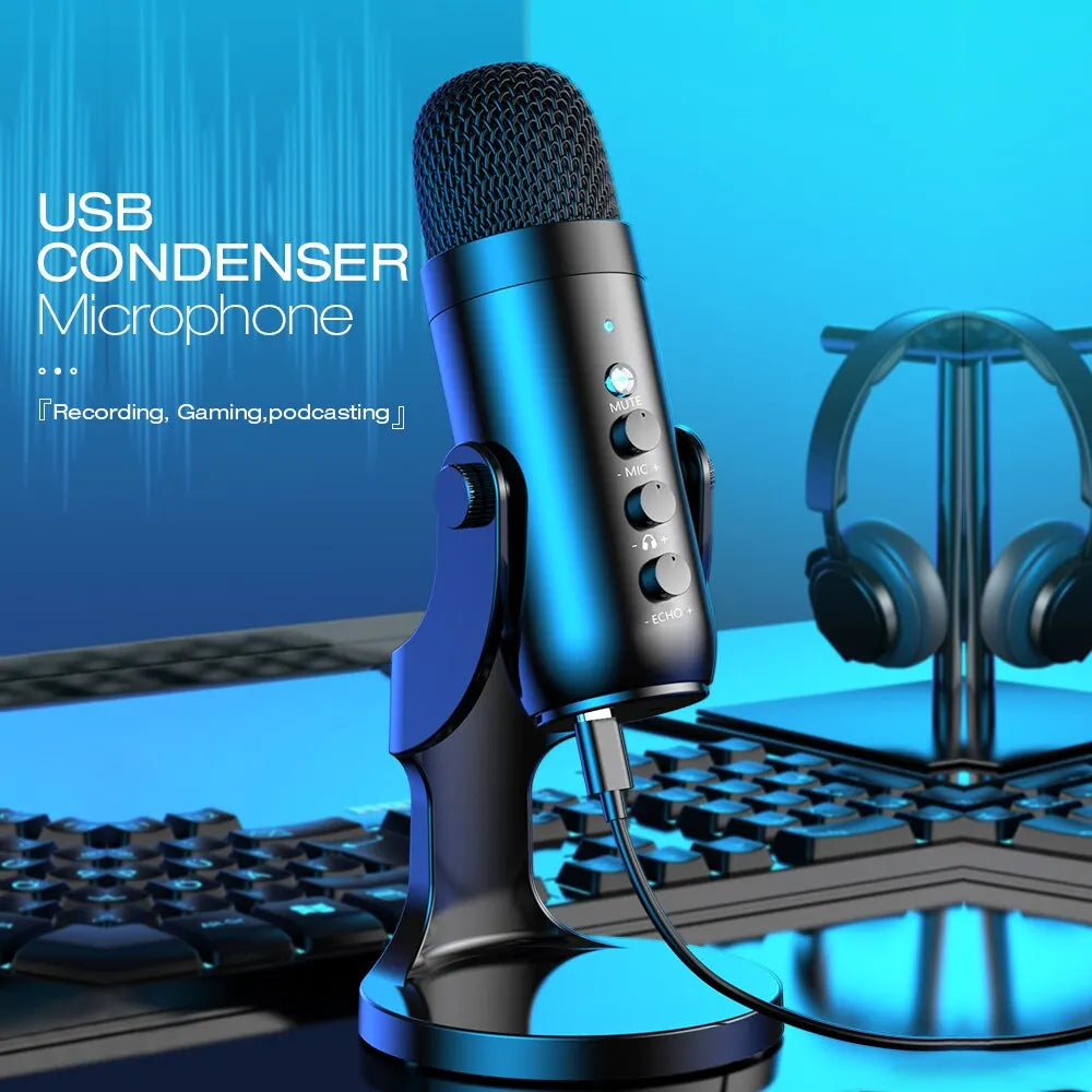 Haomuren — Microfone Condensador USB com Saída Headphone